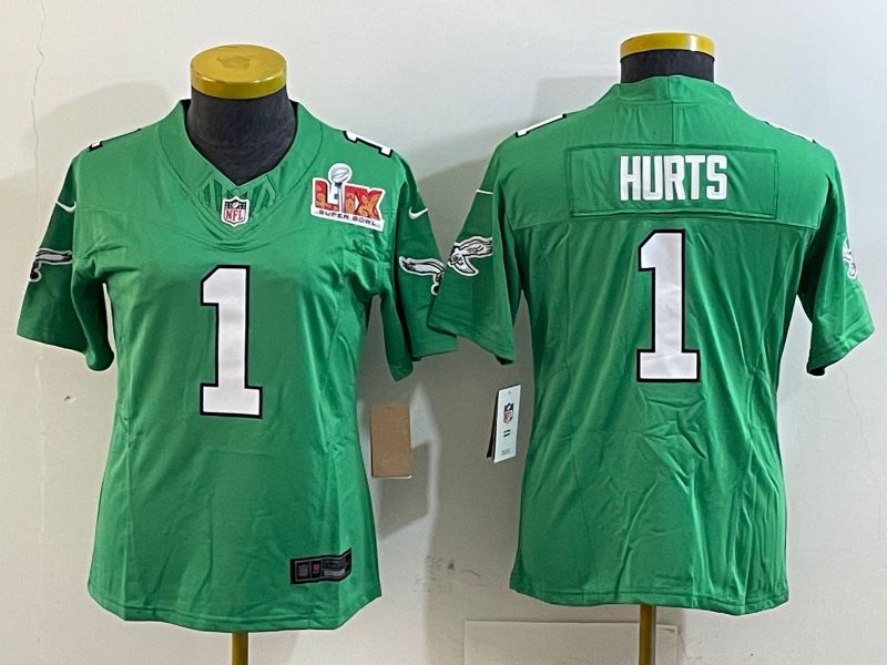 Women Philadelphia Eagles #1 Hurts Green three generations 2025 Nike Vapor Limited NFL Jersey style 2